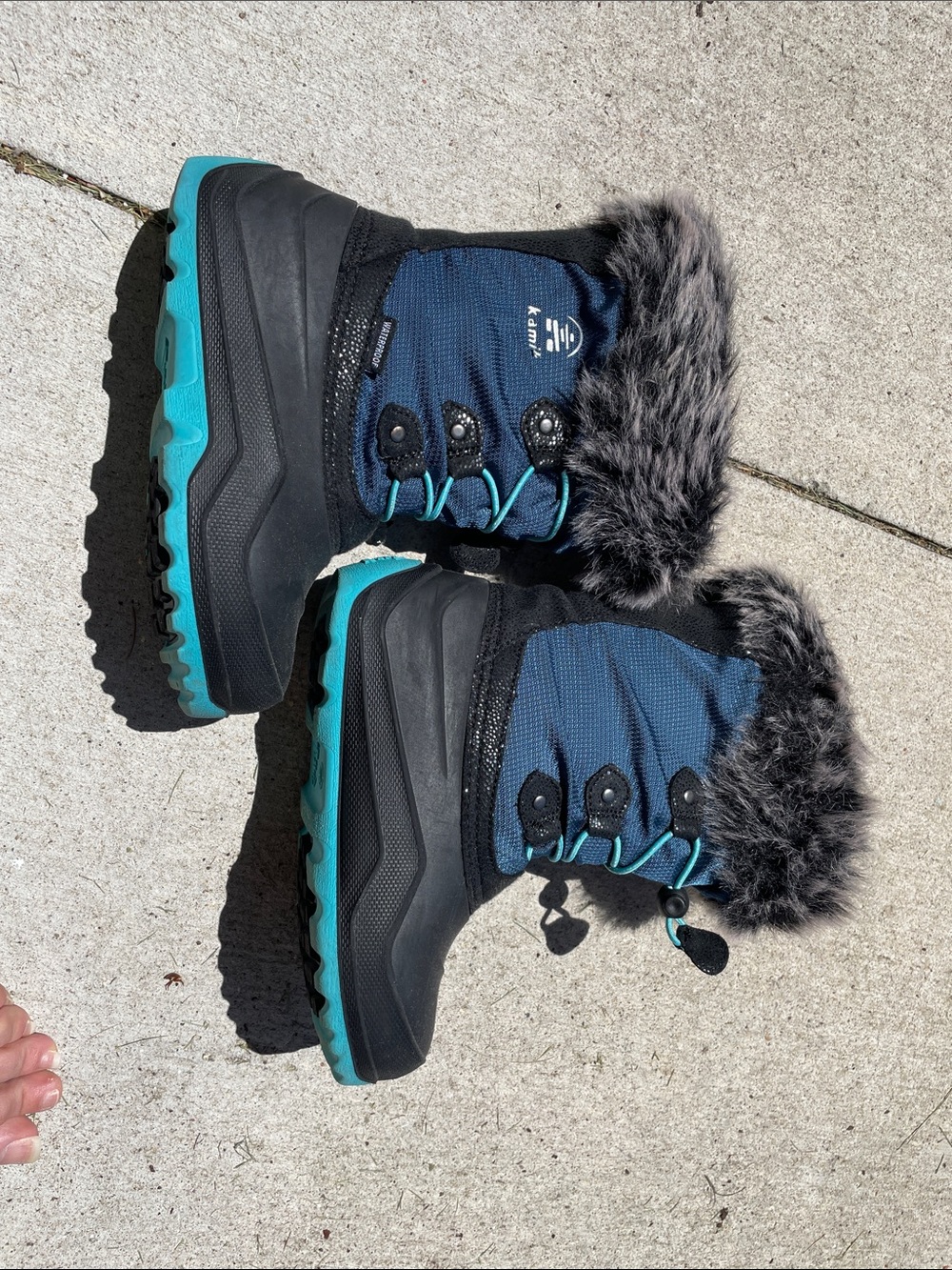Kamik Kids Teal & Navy Waterproof Snow Boots with Faux Fur Collar